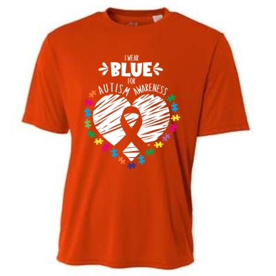 Puzzle Ribbon Support I Wear Blue Autism Awareness Cool Gift Cooling Performance Crew T-Shirt