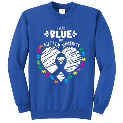 Puzzle Ribbon Support I Wear Blue Autism Awareness Cool Gift Sweatshirt