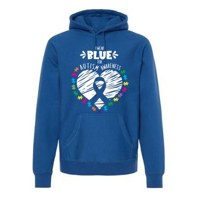 Puzzle Ribbon Support I Wear Blue Autism Awareness Cool Gift Premium Hoodie