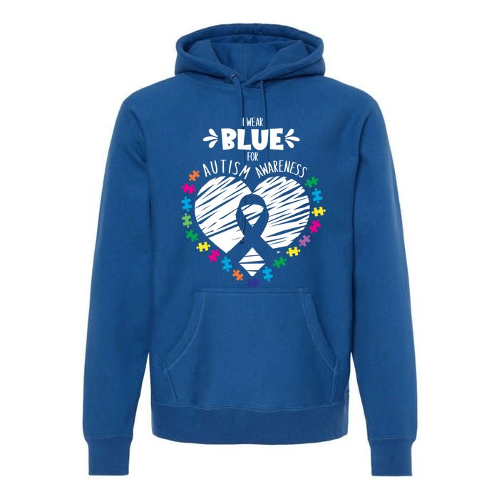 Puzzle Ribbon Support I Wear Blue Autism Awareness Cool Gift Premium Hoodie