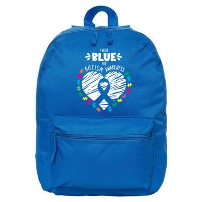 Puzzle Ribbon Support I Wear Blue Autism Awareness Cool Gift 16 in Basic Backpack