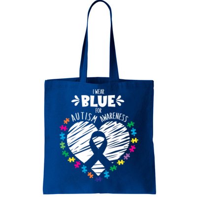 Puzzle Ribbon Support I Wear Blue Autism Awareness Cool Gift Tote Bag