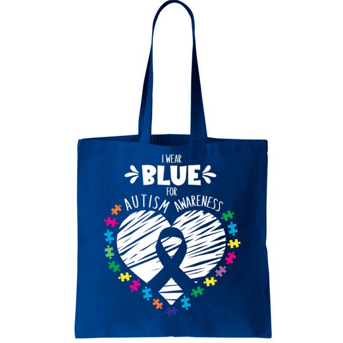 Puzzle Ribbon Support I Wear Blue Autism Awareness Cool Gift Tote Bag