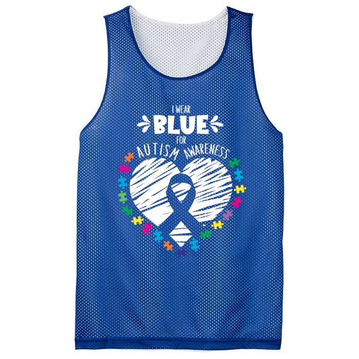 Puzzle Ribbon Support I Wear Blue Autism Awareness Cool Gift Mesh Reversible Basketball Jersey Tank