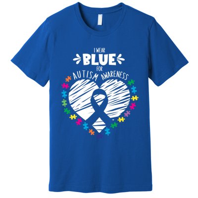 Puzzle Ribbon Support I Wear Blue Autism Awareness Cool Gift Premium T-Shirt