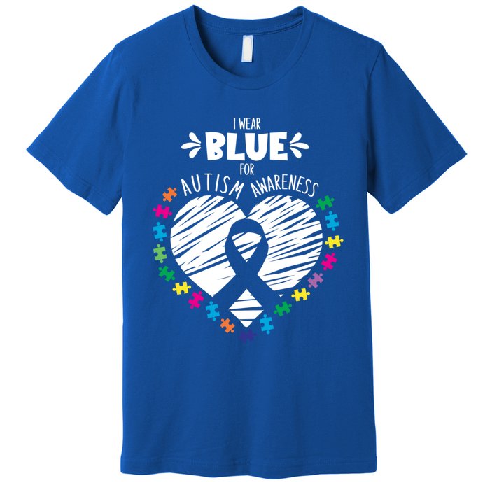 Puzzle Ribbon Support I Wear Blue Autism Awareness Cool Gift Premium T-Shirt