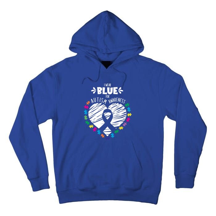 Puzzle Ribbon Support I Wear Blue Autism Awareness Cool Gift Tall Hoodie