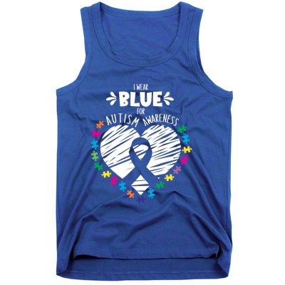 Puzzle Ribbon Support I Wear Blue Autism Awareness Cool Gift Tank Top