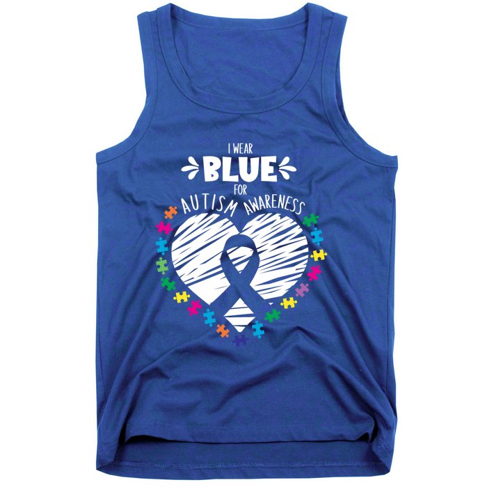 Puzzle Ribbon Support I Wear Blue Autism Awareness Cool Gift Tank Top