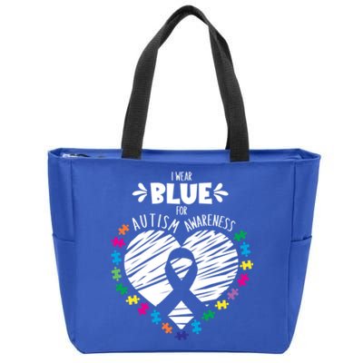 Puzzle Ribbon Support I Wear Blue Autism Awareness Cool Gift Zip Tote Bag