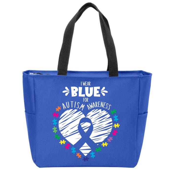 Puzzle Ribbon Support I Wear Blue Autism Awareness Cool Gift Zip Tote Bag