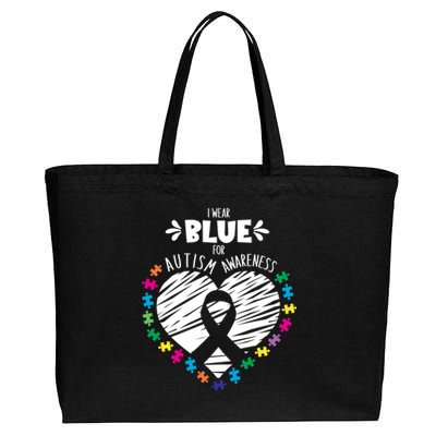 Puzzle Ribbon Support I Wear Blue Autism Awareness Cool Gift Cotton Canvas Jumbo Tote