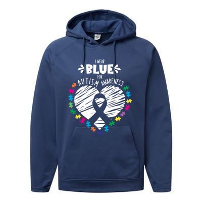 Puzzle Ribbon Support I Wear Blue Autism Awareness Cool Gift Performance Fleece Hoodie