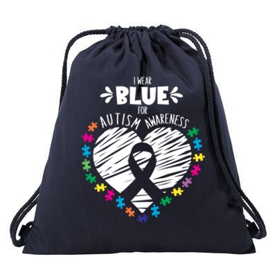 Puzzle Ribbon Support I Wear Blue Autism Awareness Cool Gift Drawstring Bag