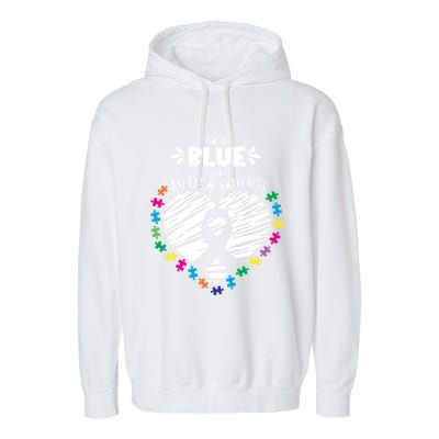 Puzzle Ribbon Support I Wear Blue Autism Awareness Cool Gift Garment-Dyed Fleece Hoodie