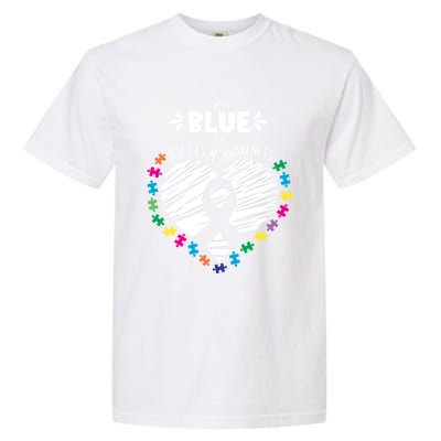 Puzzle Ribbon Support I Wear Blue Autism Awareness Cool Gift Garment-Dyed Heavyweight T-Shirt