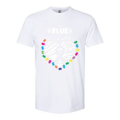 Puzzle Ribbon Support I Wear Blue Autism Awareness Cool Gift Softstyle CVC T-Shirt