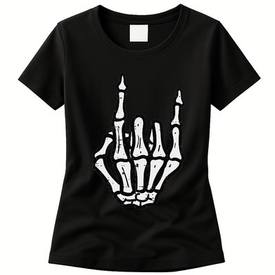 Punk Rock Skeleton Cool Rocker Halloween Womens T-Shirt