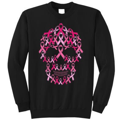 Pink Ribbon Skull Costume Cool Halloween Breast Cancer Gifts Sweatshirt