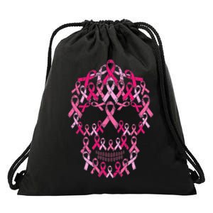 Pink Ribbon Skull Costume Cool Halloween Breast Cancer Gifts Drawstring Bag