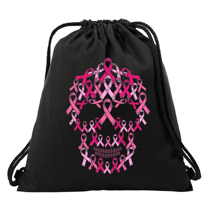 Pink Ribbon Skull Costume Cool Halloween Breast Cancer Gifts Drawstring Bag