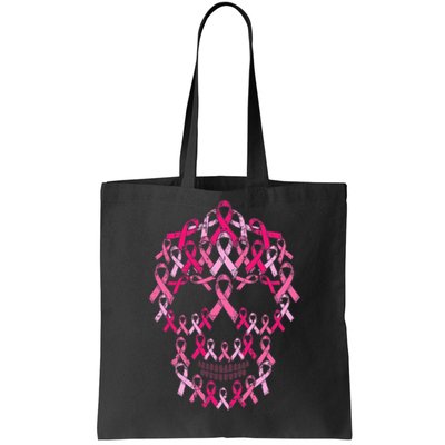 Pink Ribbon Skull Costume Cool Halloween Breast Cancer Gifts Tote Bag