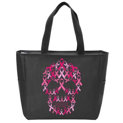 Pink Ribbon Skull Costume Cool Halloween Breast Cancer Gifts Zip Tote Bag