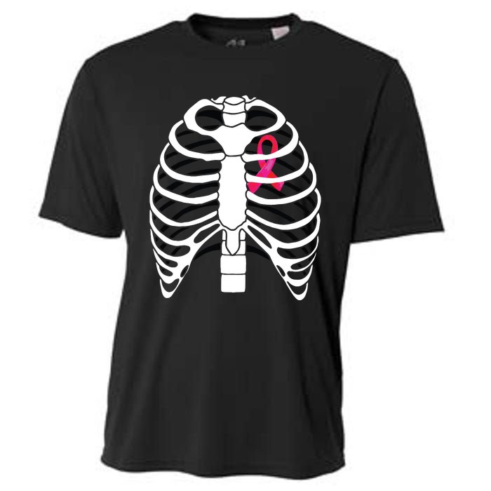 Pink Ribbon Skeleton Chest Breast Cancer Awareness Halloween Cooling Performance Crew T-Shirt