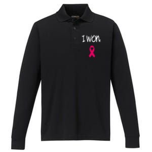 Pink Ribbon Survivor Breast Cancer Awareness Gift Performance Long Sleeve Polo