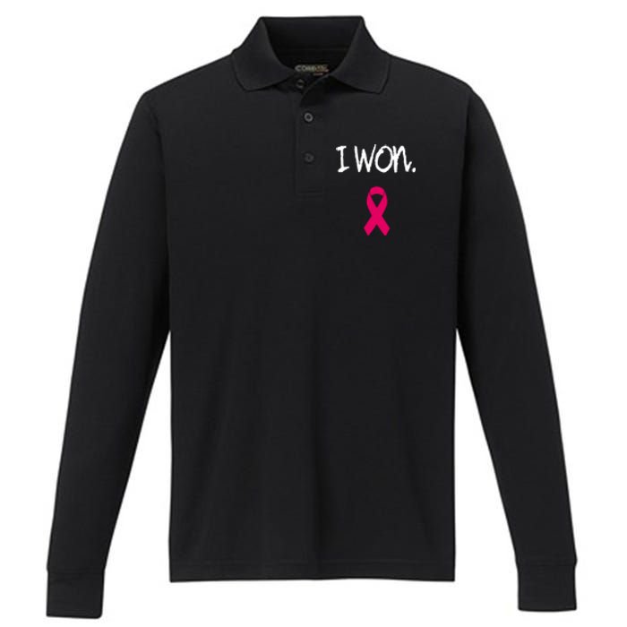 Pink Ribbon Survivor Breast Cancer Awareness Gift Performance Long Sleeve Polo