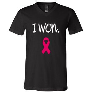 Pink Ribbon Survivor Breast Cancer Awareness Gift V-Neck T-Shirt