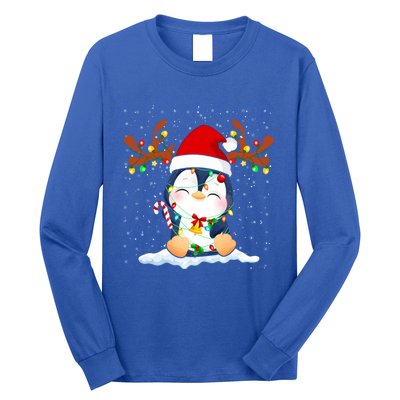 Penguin Reindeer Santa Hat Xmas Lights Gift Penguin Lover Gift Long Sleeve Shirt