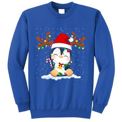 Penguin Reindeer Santa Hat Xmas Lights Gift Penguin Lover Gift Sweatshirt