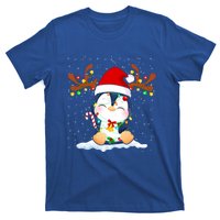 Penguin Reindeer Santa Hat Xmas Lights Gift Penguin Lover Gift T-Shirt