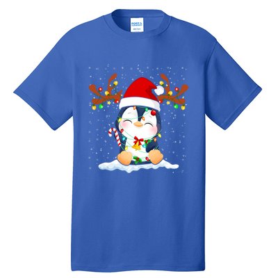 Penguin Reindeer Santa Hat Xmas Lights Gift Penguin Lover Gift Tall T-Shirt