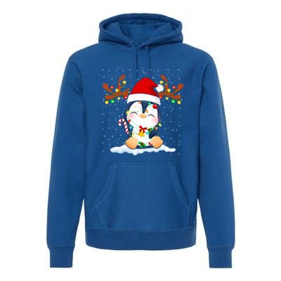 Penguin Reindeer Santa Hat Xmas Lights Gift Penguin Lover Gift Premium Hoodie