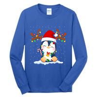 Penguin Reindeer Santa Hat Xmas Lights Gift Penguin Lover Gift Tall Long Sleeve T-Shirt