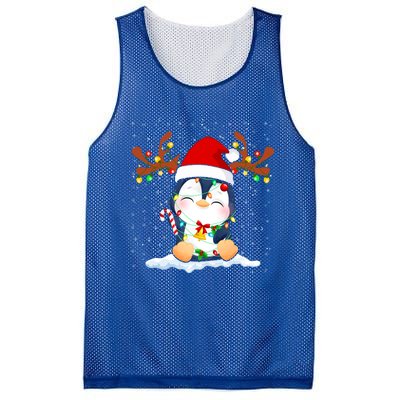 Penguin Reindeer Santa Hat Xmas Lights Gift Penguin Lover Gift Mesh Reversible Basketball Jersey Tank