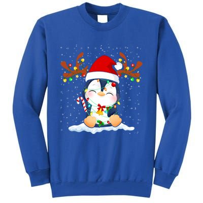 Penguin Reindeer Santa Hat Xmas Lights Gift Penguin Lover Gift Tall Sweatshirt