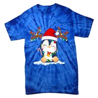 Penguin Reindeer Santa Hat Xmas Lights Gift Penguin Lover Gift Tie-Dye T-Shirt