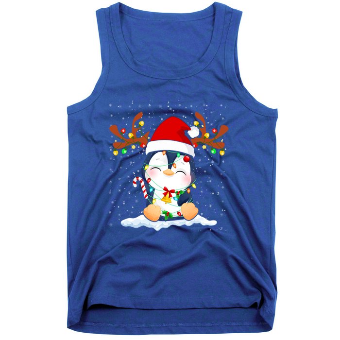 Penguin Reindeer Santa Hat Xmas Lights Gift Penguin Lover Gift Tank Top