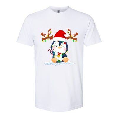 Penguin Reindeer Santa Hat Xmas Lights Gift Penguin Lover Gift Softstyle CVC T-Shirt