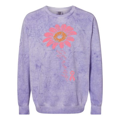 Pink Ribbon Sunflower Strong Breast Cancer Awareness Colorblast Crewneck Sweatshirt