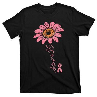 Pink Ribbon Sunflower Strong Breast Cancer Awareness T-Shirt