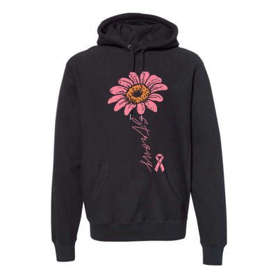 Pink Ribbon Sunflower Strong Breast Cancer Awareness Premium Hoodie