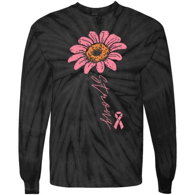 Pink Ribbon Sunflower Strong Breast Cancer Awareness Tie-Dye Long Sleeve Shirt