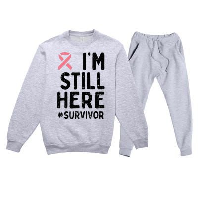 Pink Ribbon Still Here Survivor Breast Cancer Warrior Gift Premium Crewneck Sweatsuit Set