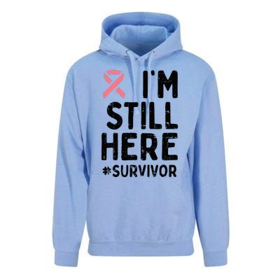 Pink Ribbon Still Here Survivor Breast Cancer Warrior Gift Unisex Surf Hoodie