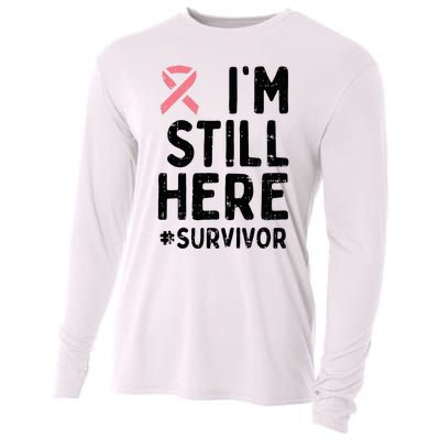 Pink Ribbon Still Here Survivor Breast Cancer Warrior Gift Cooling Performance Long Sleeve Crew