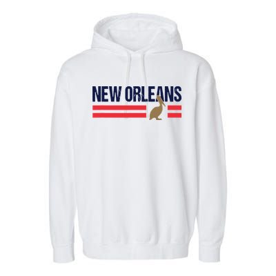 Pelican Retro Stripes New Orleans Vintage New Orleans Local Garment-Dyed Fleece Hoodie